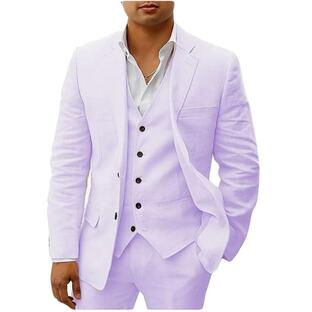 Mi Bo Tong Mens Linen Suits 3 PC Summer Beach Wedding Tuxedos Tw 並行輸入品の画像