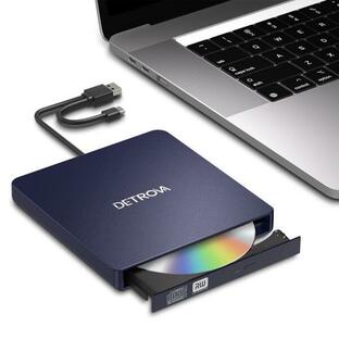 DETROVA 外付けDVD/CDドライブ DVDレコ CD/DVD-Rプレイヤー USB3.0&Type-C両用ケーブル Window/Linux/Mac OS対応の画像