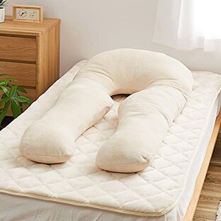 萩原 抱き枕 U型 アイボリー 約140×70cm 「メレンゲタッチ」 カバー洗える ふんわり 横向き寝 快眠 妊婦 男女兼用の画像