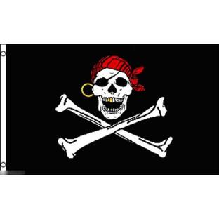 海外限定 国旗 海賊旗 パイレーツ スカル 骸骨 クロスボーン 赤 バンダナ 特大フラッグの画像