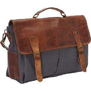 Sharo Leather Bags Laptop Messenger Bag and Brief BG Brown Leather/Gray Canvas 並行輸入品の画像