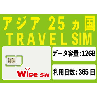 【WISE SIM】アジア25ヵ国プリペイドSIMカード 利用期間365日間 データ容量12GB データSIM Asia prepaid SIM travel SIMの画像