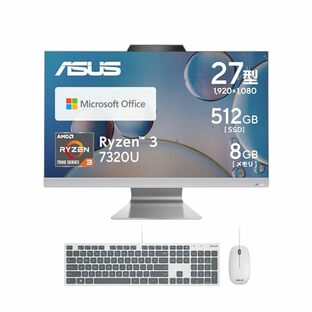 ASUS デスクトップパソコン 一体型 27インチ Ryzen 3 7320U メモリ8GB SSD512GB MS Office搭載 Windows11 キーボード&マウス付属 ホワイト M3702WFAK-WA007WSの画像