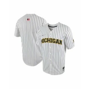 ナイキ メンズ シャツ トップス Men's White, Navy Michigan Wolverines Pinstripe Replica Full-Button Baseball Jersey White, Navyの画像