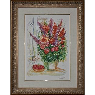絵画 マルク シャガール 花束とかごの中のさくらんぼ 額縁付 アート壁掛けインテリア 795x620mmの画像