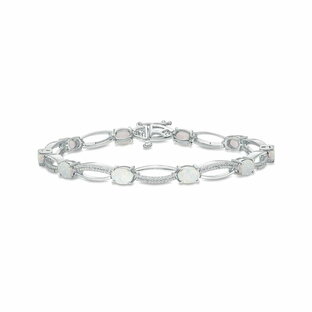 【送料無料】 Gemminded レディース ブレスレット・バングル・アンクレット アクセサリー Gemminded Sterling Silver 1/10 Carat T.W. Diamond & Lab-Created Opal Bracelet Sterlingの画像