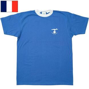 1点ならメール便可 フランス軍 AF トレーニングTシャツ 半袖 ブルー デッドストック JT004NN 空軍 フィジカル フィットネス スポーツ ランニング ジョギングの画像