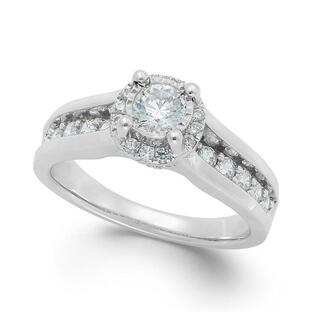 トゥルーミラクル レディース リング アクセサリー Diamond Channel Halo Engagement Ring (1 ct. t.w.) in 14k White Goldの画像