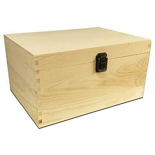 未仕上げ木製クラシックボックス、ヒンジ付き蓋付き、アート、工芸、趣味、ホームストレージ用。 並行輸入の画像