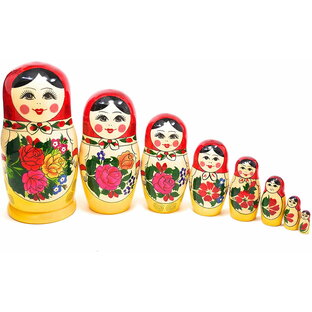 セミョーノフ産 マトリョーシカ 8個組 伝統柄 赤 BIGサイズ [ロシア製] の画像