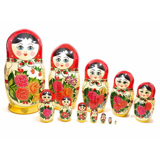 セミョーノフ産 マトリョーシカ 「ロシヤーノチカ 12個組」BIGサイズ 伝統柄 赤 [ロシア製]の画像