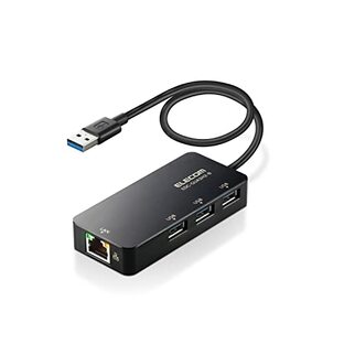 エレコム 有線LANアダプター USB3.0 USB-A USB→RJ45 変換アダプター ギガビット USBハブ (USB-A×3ポート) 【Windows 11/10/8.1、macOS 12/11/10.15対応】 ブラック EDC-GUA3H2-Bの画像