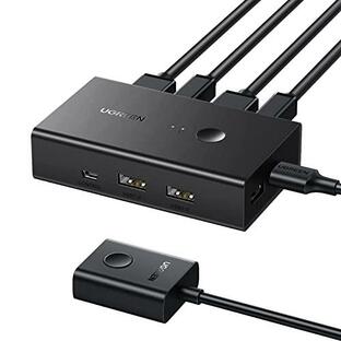 UGREEN HDMI KVM切替器 2入力1出力 キーボード、マウス、モニターを共有 PC2台用 4K@60Hz USB2.0 4ポート 切替の画像