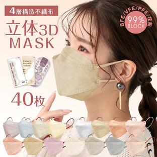 マスク 立体マスク 立体 3Dマスク 不織布 40枚 4層 99%カット 大人用 成人 子供男女兼用 花粉症対策 ウイルス対策 韓国 kf94 より厳しい日本認証取得済 ny439の画像